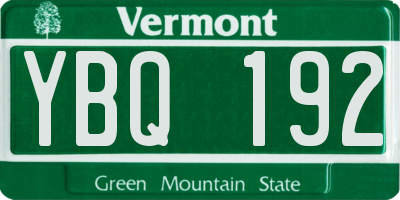 VT license plate YBQ192