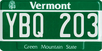 VT license plate YBQ203