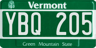 VT license plate YBQ205