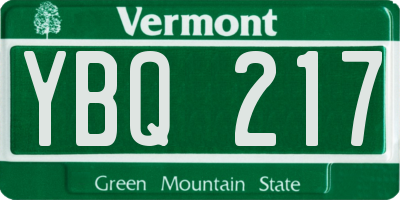 VT license plate YBQ217