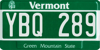 VT license plate YBQ289