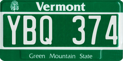 VT license plate YBQ374
