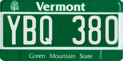 VT license plate YBQ380