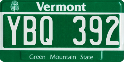 VT license plate YBQ392