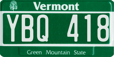 VT license plate YBQ418