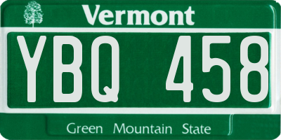 VT license plate YBQ458
