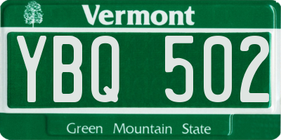 VT license plate YBQ502
