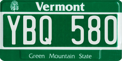 VT license plate YBQ580