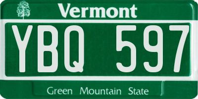 VT license plate YBQ597