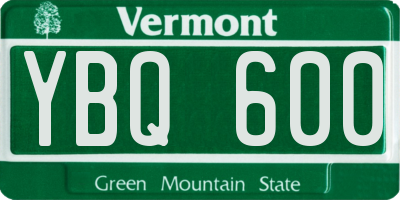 VT license plate YBQ600