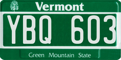 VT license plate YBQ603