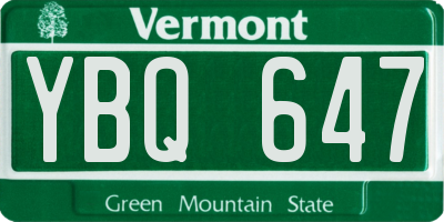 VT license plate YBQ647