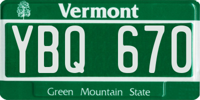 VT license plate YBQ670