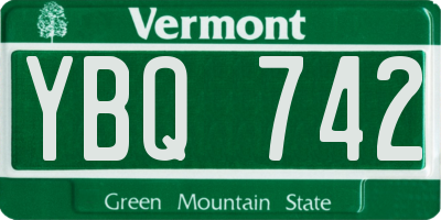 VT license plate YBQ742