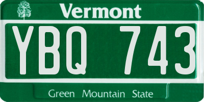 VT license plate YBQ743
