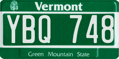 VT license plate YBQ748