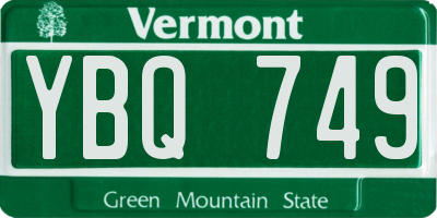 VT license plate YBQ749