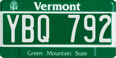 VT license plate YBQ792