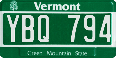 VT license plate YBQ794