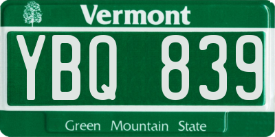 VT license plate YBQ839