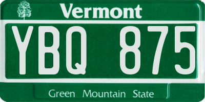 VT license plate YBQ875