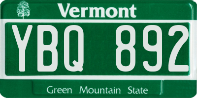 VT license plate YBQ892