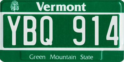 VT license plate YBQ914