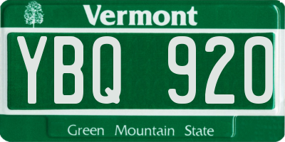 VT license plate YBQ920