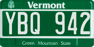 VT license plate YBQ942