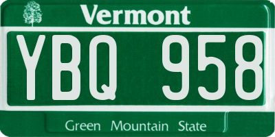 VT license plate YBQ958