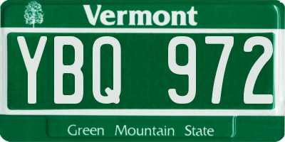 VT license plate YBQ972
