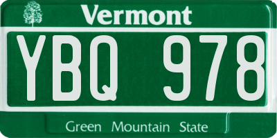 VT license plate YBQ978