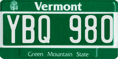 VT license plate YBQ980