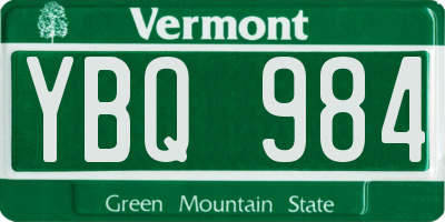 VT license plate YBQ984
