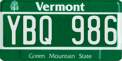 VT license plate YBQ986
