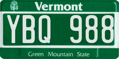 VT license plate YBQ988
