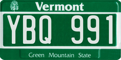 VT license plate YBQ991