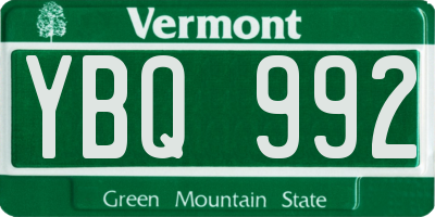 VT license plate YBQ992