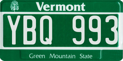 VT license plate YBQ993