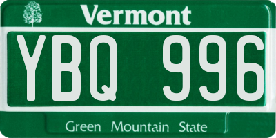 VT license plate YBQ996