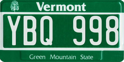VT license plate YBQ998