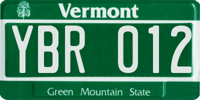 VT license plate YBR012