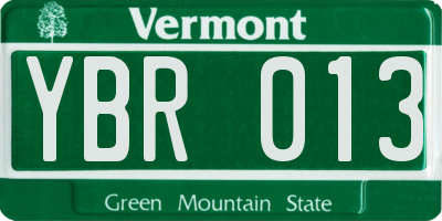 VT license plate YBR013