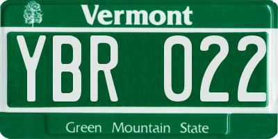 VT license plate YBR022