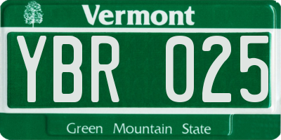 VT license plate YBR025