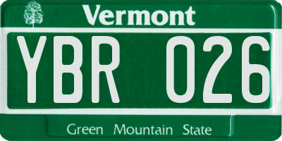 VT license plate YBR026