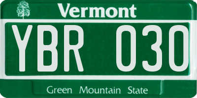 VT license plate YBR030