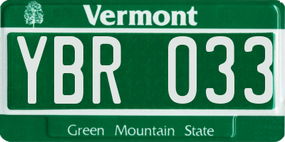 VT license plate YBR033