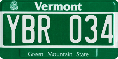 VT license plate YBR034