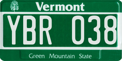 VT license plate YBR038